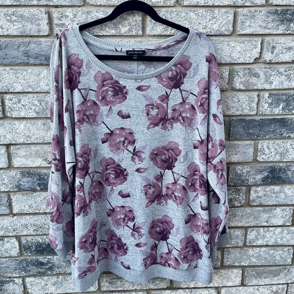 22/24 Lane Bryant Gray and Purple Floral Sweater